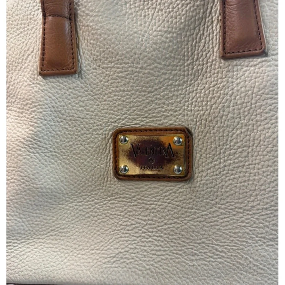 Valentina Italia Cream Pebbled Leather Satchel Bag Made in Italy Project Flawed
